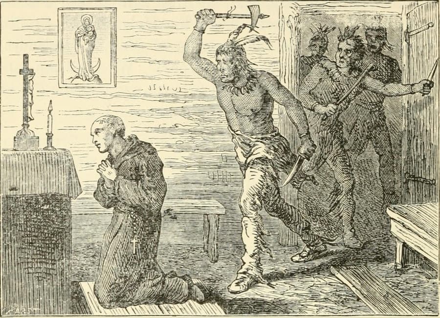 Death of Father Corpa (engraving, Sadlier's Excelsior Studies, 1907). Associated historical visual for Venerable Martyrs of Georgia.