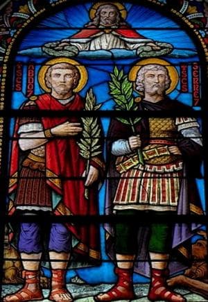 Detail of A Stained Glass Window of Saint Abdon And Saint Sennen Date Unknown Artist Unknown Church of Saint Abdon And Saint Sennen Rennes France Photographed On 24 May 2011 By Go69 Swiped From Wikimedia Commons