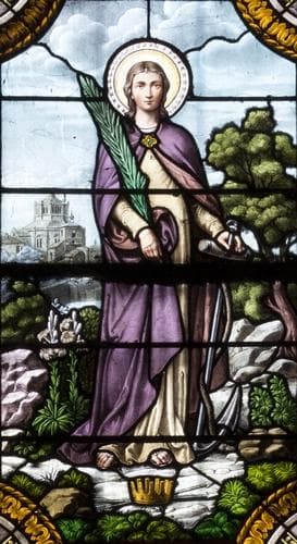 Detail of A Stained Glass Window of Saint Philomena Date And Artist Unknown SaintDenisDeLaCroixRousse Church Lyon France Photographed On 29 October 2015 By Xavier Caré Image