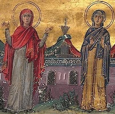 Detail of An Illustration of Saints Xanthippe And Polyxene From The Menologian of Basil II