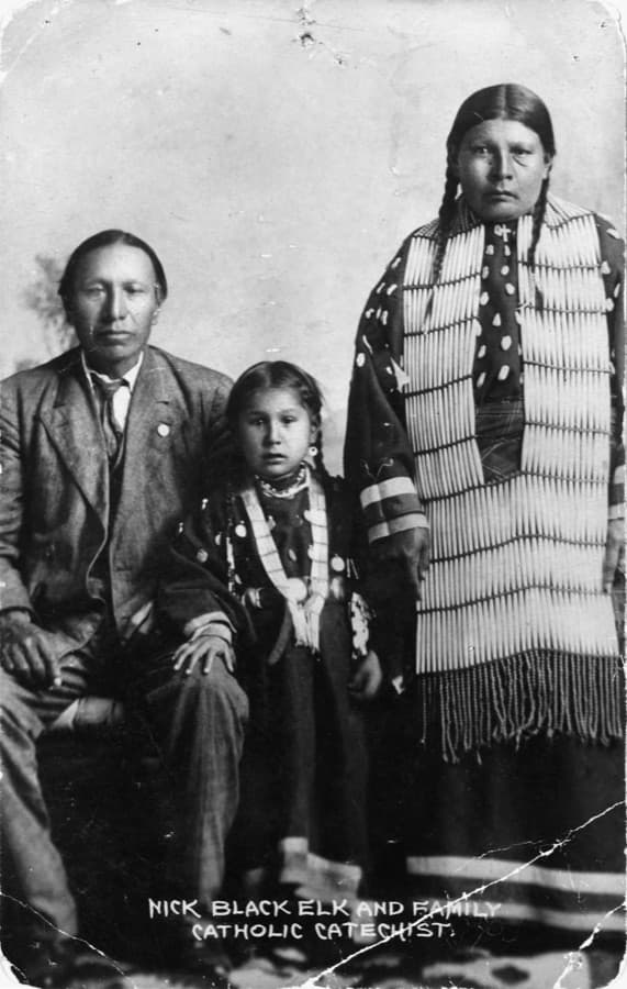 Nicholas Black Elk with his daughter Lucy and wife Anna, Manderson, SD (c.1910; Denver Public Library)