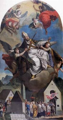 Detail Of A Holy Card Of Blessed Adelpreto Of Arco Being Carried From The Battlefield To Heaven Date And Artist Unknown
