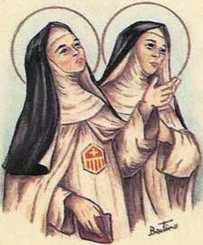 Detail Of An Antique Italian Holy Card Of Blessed Elisabetta And Blessed Maria Del Paradiso By Bertoni Date Unknown