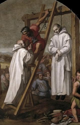 Detail Of The Painting The Martyrdom Of Fathers John Rochester And James Walworth By Vincenzo Carducci C1632 Museo Nacional Del Prado Madrid Spain