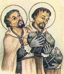 Detail Of An Antique Italian Holy Card Of Blessed Ferdinand Perez And Blessed Luigi Blanc By Bertoni Date Unknown