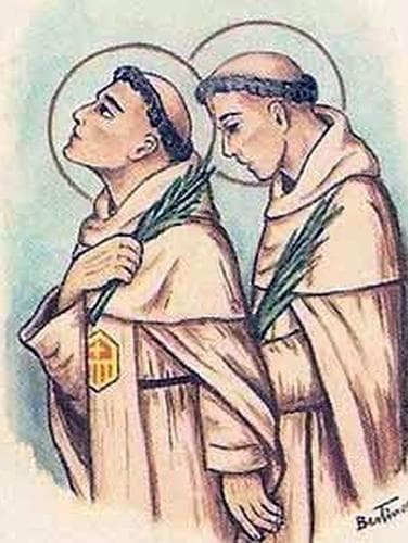 Detail Of An Antique Italian Holy Card Of Blessed Pedro Of Santa Maria And Blessed Simone De Lara By Bertoni Date Unknown