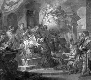 Detail Of Painting Urban Vi Approves The Rule Of Blessed Peter Gambacorta By Sebastiano Conca 18Th Century Museo Nazionale Di Palazzo Reale Pisa Italy