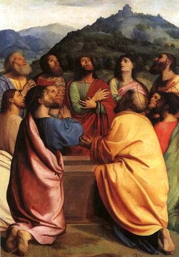 Detail of The Painting Apostles Around The Sepulchre By Albertino Piazza Early 16Th Century Staatliche Museen Berlin Germany Swiped From Wikimedia Commons