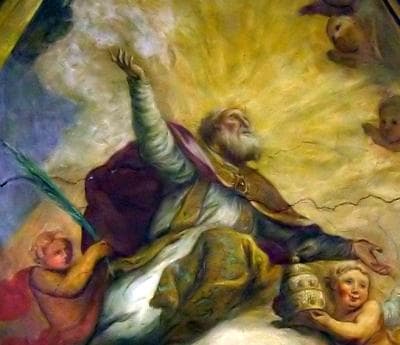 Detail of A The Painting Gloria Di San Marcello By Giovanni Battista Ciocchi Date Unknown Sacristy Ceiling Fresco San Marcello Al Corso Rome Italy Photographed On 11 November 2005 By Antmoose Swiped From Wikimedia Commons