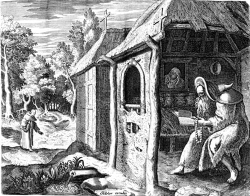 Woodcut of Saint Abrham The Poor By Jan Adeler