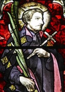 Detail of A Stained Glass Window of Saint Alexander Briant In The Church of Our Lady And The English Martyrs In Cambridge England Swiped With Permission From The FlickrCom Site of Brother Lawrence Lew Op