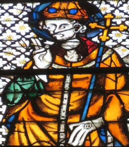 Detail of A Stained Glass Window of Saint Ansbert of Rouen Date And Artist Unknown Choir Bay Church of SaintOuen Rouen France Photographed On 4 September 2012 By Giogo