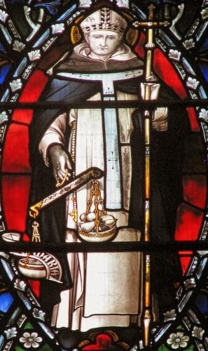 Detail of A Stained Glass Window of Saint Antoninus of Florence Apse of Saint DominicS Priory Church London England