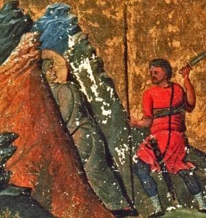 Saint Ariadne Being Swallowed Into The Mountain From The Menologion of Basil