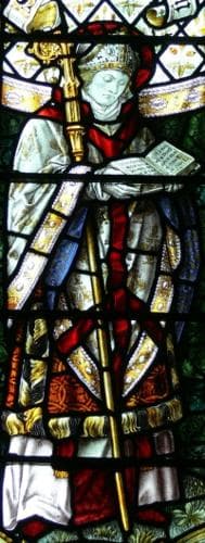 Detail of A Stained Glass Window of Saint Asaph Shrigley And Hunt 1909 Thomas Becket Chapel Cathedral of Saint David Pembrokeshire Wales Photographed On 21 July 2011 By Wolfgang Sauber