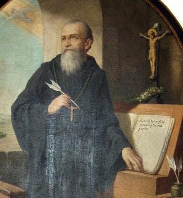 Detail of A Painting of Saint Benedict of Nursia Writing The Benedictine Rule Herman Nieg 1926 Church of Heiligenkreuz Abbey Near Baden Bei Wien Lower Austria