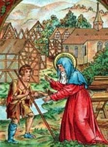 Detail of An Illustration of Saint Bertha of Bingen Greeting Her Son Saint Rupert of Bingen Date Unknown Artist Unknown