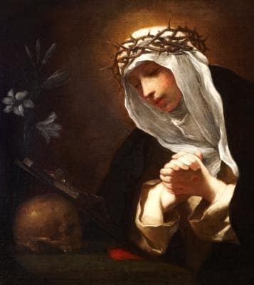 Detail of The Oil On Canvas Painting Saint Catherine of Siena 17Th Century By Baldassare Franceschini Dulwich Picture Gallery Dulwich London England