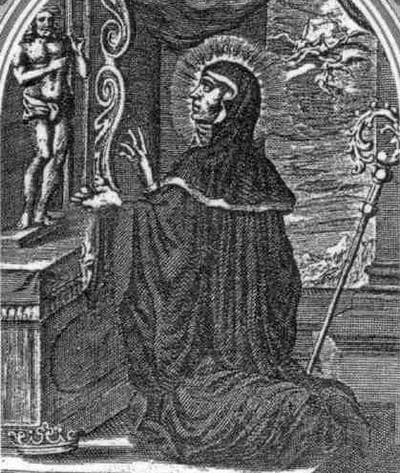 Detail of An Antique Italian Holy Card of Saint Cecilia of Remiremont Date And Artist Unknown