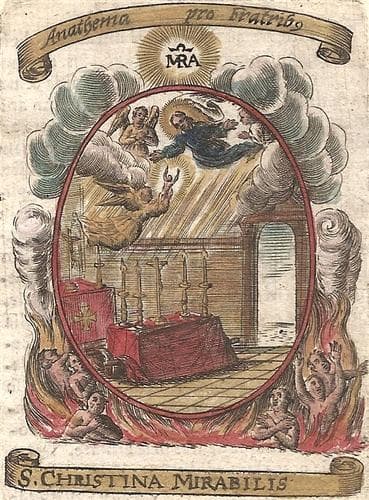 Detail of An Antique Holy Card of Saint Christina The Astonishing