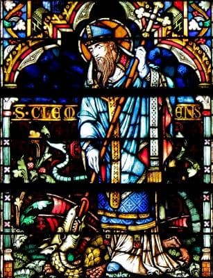 Detail of A Stained Glass Window of Saint Clement of Metz Fighting The Graoully 14Th Century By Hermann De Munster Cathedral of Metz France Photographed On 2 October 2010 By H Zell