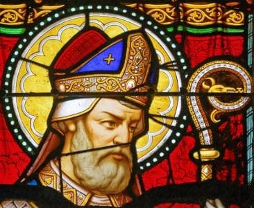 Detail of A Stained Glass Window of Saint Corentius In The Cathedral of SaintCorentin De Quimper France Date And Artist Unknown Photographed On 23 July 2015 By Thesupermat