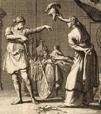 Detail of A Print of Saint Theodora And Saint Didymus Exchanging Clothes In The Brothel 1712 By Jan Luken