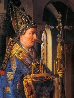 Detail of Saint Donatian of Rheims From The Paiting The Madonna With Canon Van Der Paele By Jan Van Eyck 1436 Groeningemuseum Bruges Belgium