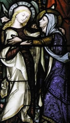 Stained Glass Depiction of The Visitation of Mary To Elizabeth Artist Unknown Used With Permission of Father Lawrence Lew Op