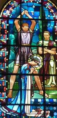 Detail of A Stained Glass Window of The Martyrdom of Saint Eugenia Date Unknown Artist Unknown Church of NotreDame De Clignancourt Paris France Phtographed On 28 August 2010 By Gfreihalter