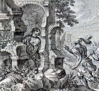 Detail of An Ink Drawing By Peter Vischer 17511823 of Saint Felix Hiding From Soldiers And Being Protected By A Spider