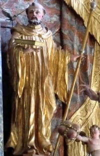 Statue of Saint Findanus Von Rheinau With A Dove And His PilgrimS Staff Artist Unknown High Altar Monastery Church Rheinau Switzerland