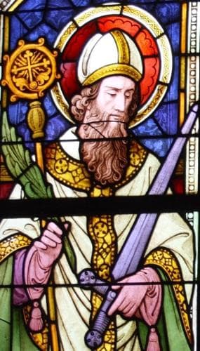 Detail of A Stained Glass Window of Saint Frederick of Utrecht C1847 Artist Unknown Parish Church of Siant Michael MayenKoblenz Germany Photographed On 15 September 2012 By Gfreihalter