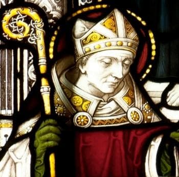 Detail of A Stained Glass Window of Saint Germanus of Auxerre 1907 Artist Unknown Truro Cathedral Cornwall England Photographed On 26 February 2012 Photographer Uknown Swiped Wikimedia Commons