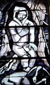 Detail of A Stained Glass Window of Saint Gerold Von Großwalsertal By Martin Häusle Date Unknown Parish Church In Liesing Austria Photographed On 16 March 2007