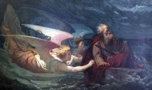 Detail of A Painting Depicting Saint Houardon Sailing In A Stone Trough By Yan Dargent Date Unknown SaintHouardon Church Landerneau France Photographed On 21 September 2014 By Ggal