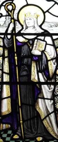 Detail of Stained Glass Window of Saint Hilda At The Cloister of The Cathedral of Chester England Date And Artist Unknown Photographed On 31 July 2014 By MumS Taxi