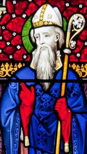 Detail of A Stained Glass Window of Saint Iberius Date And Artist Unknown Church of The Assumption Our LadyS Island County Wexford Ireland Photographed On 26 September 2010 By Andreas F Borchert