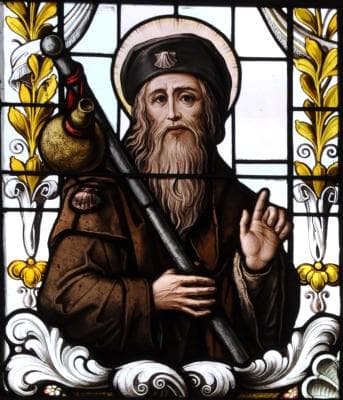 Detail of A Stained Glass Window of Saint James The Greater 19Th Century By F X Zettler Munich Germany Parish Church of Saint Alban GutenzellHürbel Biberach Germany Photographed In January 2015 By Andreas Praefcke