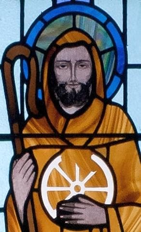 Detail of The Stained Glass Window Depicting Saint Jarlath Date And Artist Unknown Saint BeninS Church Kilbennan County Galway Ireland Photographed On 16 September 2010 By Andreas F Borchert