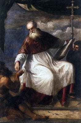 Detail of A Painting of Saint John The Almoner By Titian C1545 San Giovanni Elemosinario Venice Italy