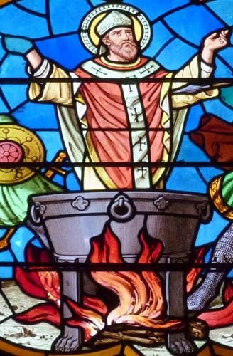 Detail of A Stained Glass Windows of The Martyrdom of Saint Quiriace Date And Artist Unknown Chapel of SaintQuiriace Collegiate Church of SaintQuiriace Provins SeineEtMarne France Photographed On 4 June 2011 By Gfreihalter