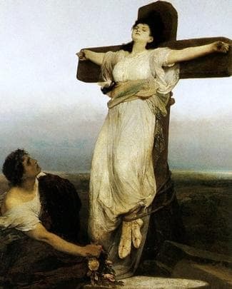 Detail of A Painting of Saint Julia Painting Sometimes Listed As Crucified Martyress 1866 By Gabriel Von Max Galerie Marold Prague Czech Republic