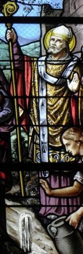 Detail of A Stained Glass Window of Saint Julian of Le Mans Date And Artist Unknown Church of SaintPierre De Chevaigné France Photographed On 14 September 2013 By Go69