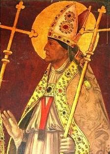 Detail of A Portrait of Saint Julian of Toledo By Juan De Borgona 16Th Century Sala Capitular Cathedral of Toledo Spain