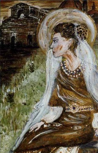 Detail of An Italian Holy Card of Saint Juliana of Bologna Date And Artist Unknown