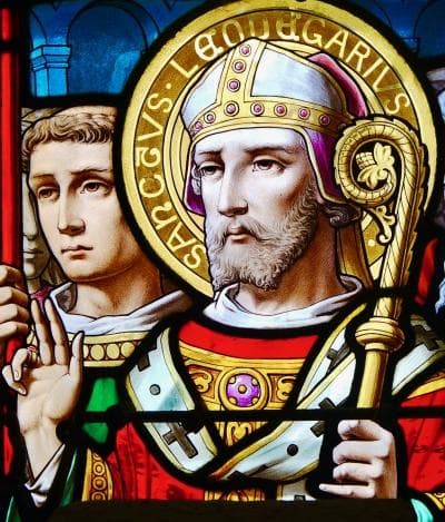 Detail of A Stained Glass Window of Saint Leodegarius of Autun Choir In The Church of StLéger Orvault France Date And Artist Unknown Photographed On 17 February 2017 By Loïc Llh