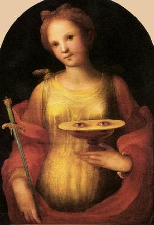 Detail of A Painting of Saint Lucy Oil On Panel 1521 By Domenico Di Pace Beccafumi Pinacoteca Nazionale Di Siena Italy