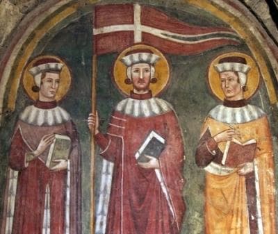 14Th Century Fresco of Saints Secundian Marcellian And Verian
