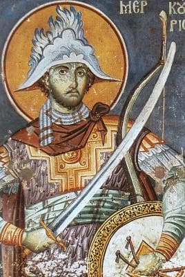 Detail of A Fresco of Saint Mercury And Saint Artemia By Manuel Panselin C1300 Mount Athos Greece